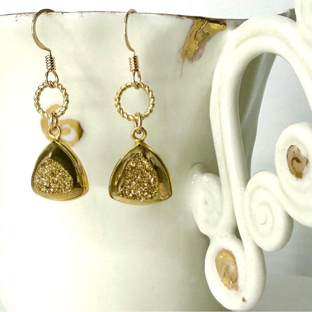 Gold Druzy Gemstone Earrings